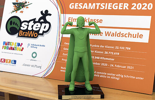 Der Pokal für den Gesamtsieger von step-BraWo geht an die Klasse 3w der Grundschule Waldschule.